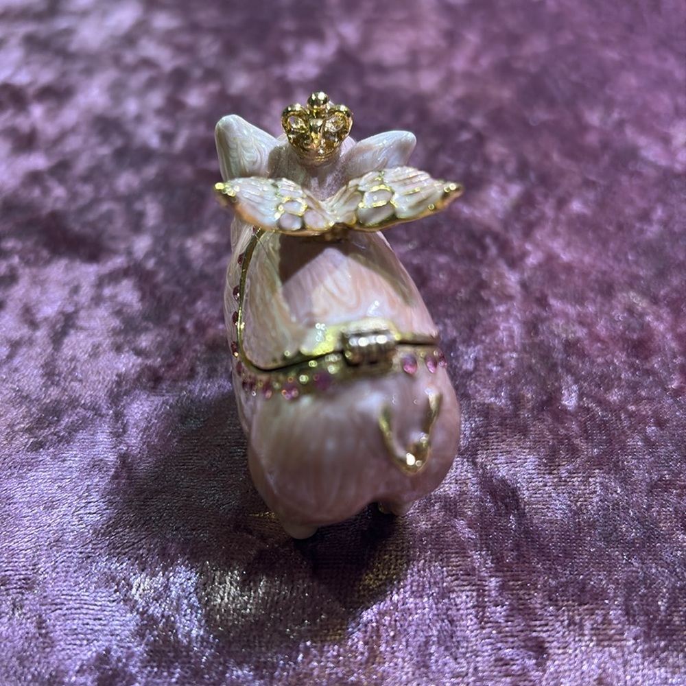 NWOT Flying Pig crystal enamel with gold plating trinket box - Picture 6 of 7